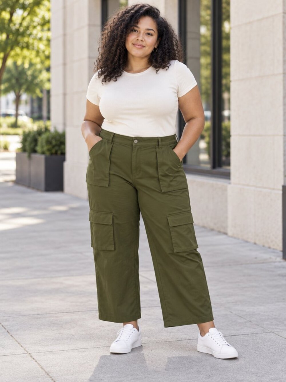 Plus Size Olive Green Cargo Pants – Size 22 | Wide Leg Utility Style